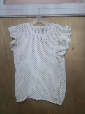 White Ruffled Sleeve Knit Shell Top